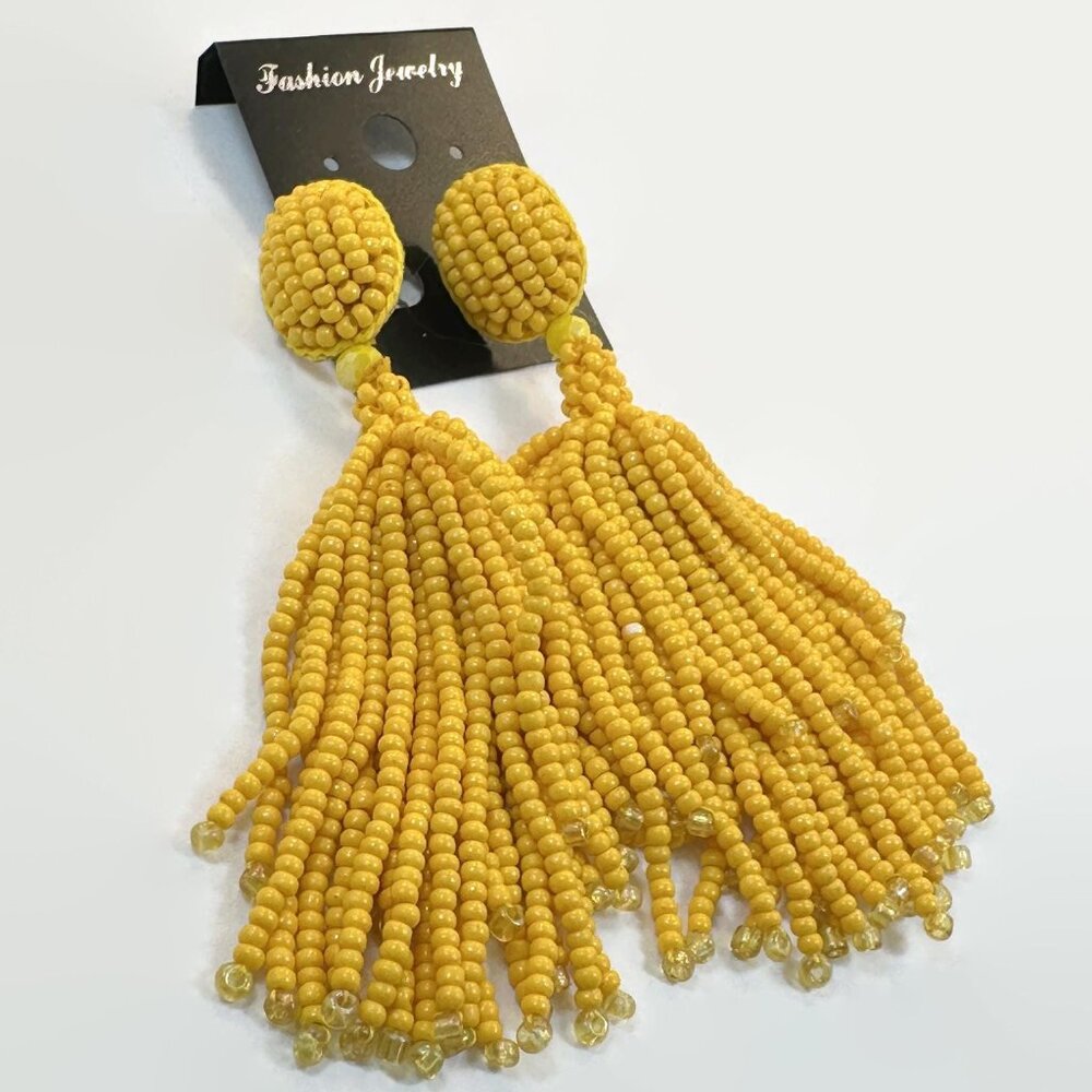 Vintage Earrings Bohemian Tassels: Dangles NOS Glass Seed Beads Boho Festival